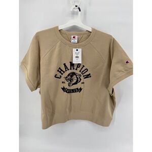 Champion Women's Workout Tan Tiger Graphic Short Sleeve Sweatshirt Top 3X